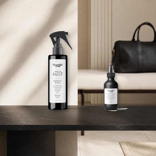 Home & Roam Set: 1 x 8 oz full-size Room & Linen Mist with 1 x 2 oz Auto & Travel Mist