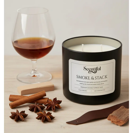 Smoke & Stack - Smoky & Spiced Scented 11.5 oz Candle - Handcrafted