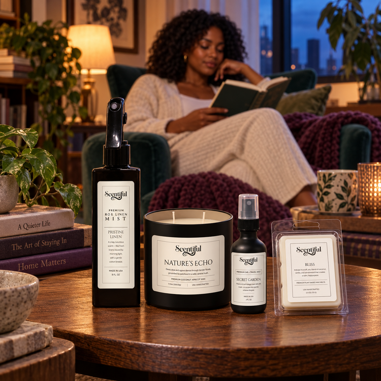 The Introvert Collection by Scentiful in a quiet reading room