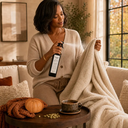 Screaming Pumpkin – Spiced & Indulgent 8 oz Room + Linen Mist styled in a home setting