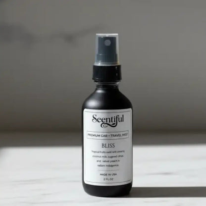 Scentiful Bliss – Tropical & Radiant 2 oz Auto + Travel Mist in a black 2 oz press-down spray bottle