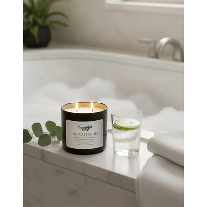 Nature’s Echo – Fresh & Serene 11.5 oz Premium Candle styled in a home setting