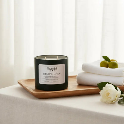 Scentiful Pristine Linen – Fresh & Clean 11.5 oz Premium Candle with two cotton wicks