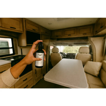 Scentiful Wolf’s Neck – Bold & Untamed 2 oz Auto + Travel Mist in a styled travel setting